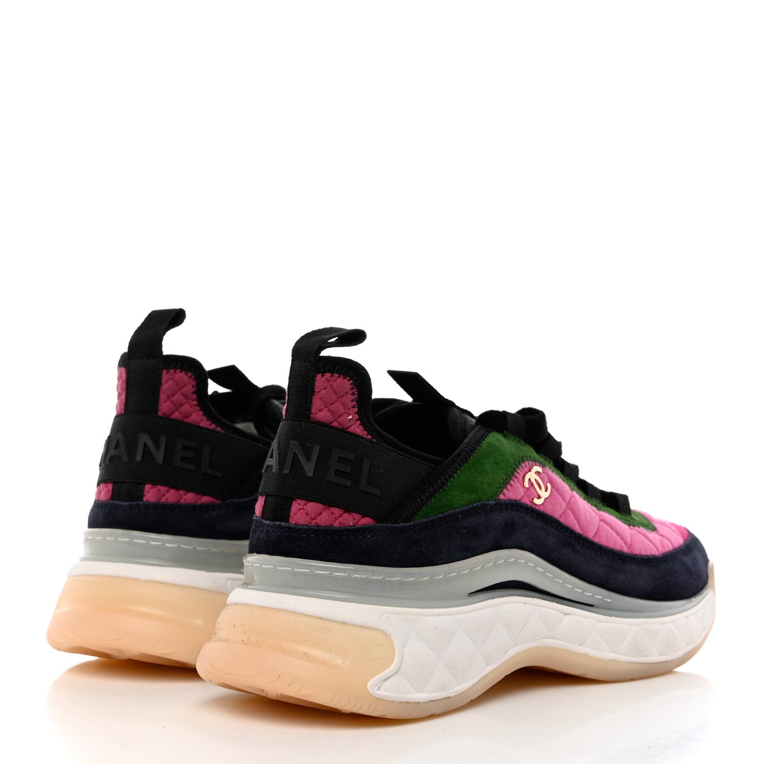 Chanel Velvet Calfskin Mixed Fibers CC Sneakers 40.5 Pink Green 4 of 9
