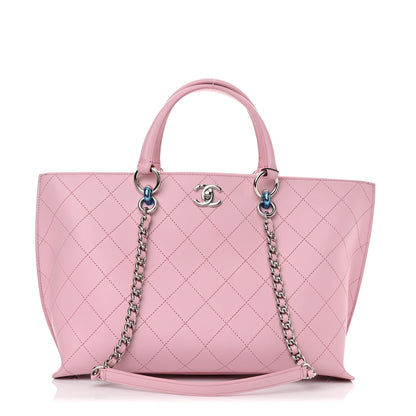 Chanel Calfskin Stitch Medium Ring My Bag Shopping Tote Pink 1 of 11