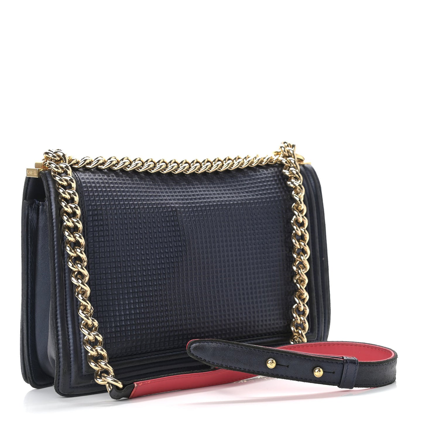Lambskin Embossed New Medium Boy Cube Flap Navy