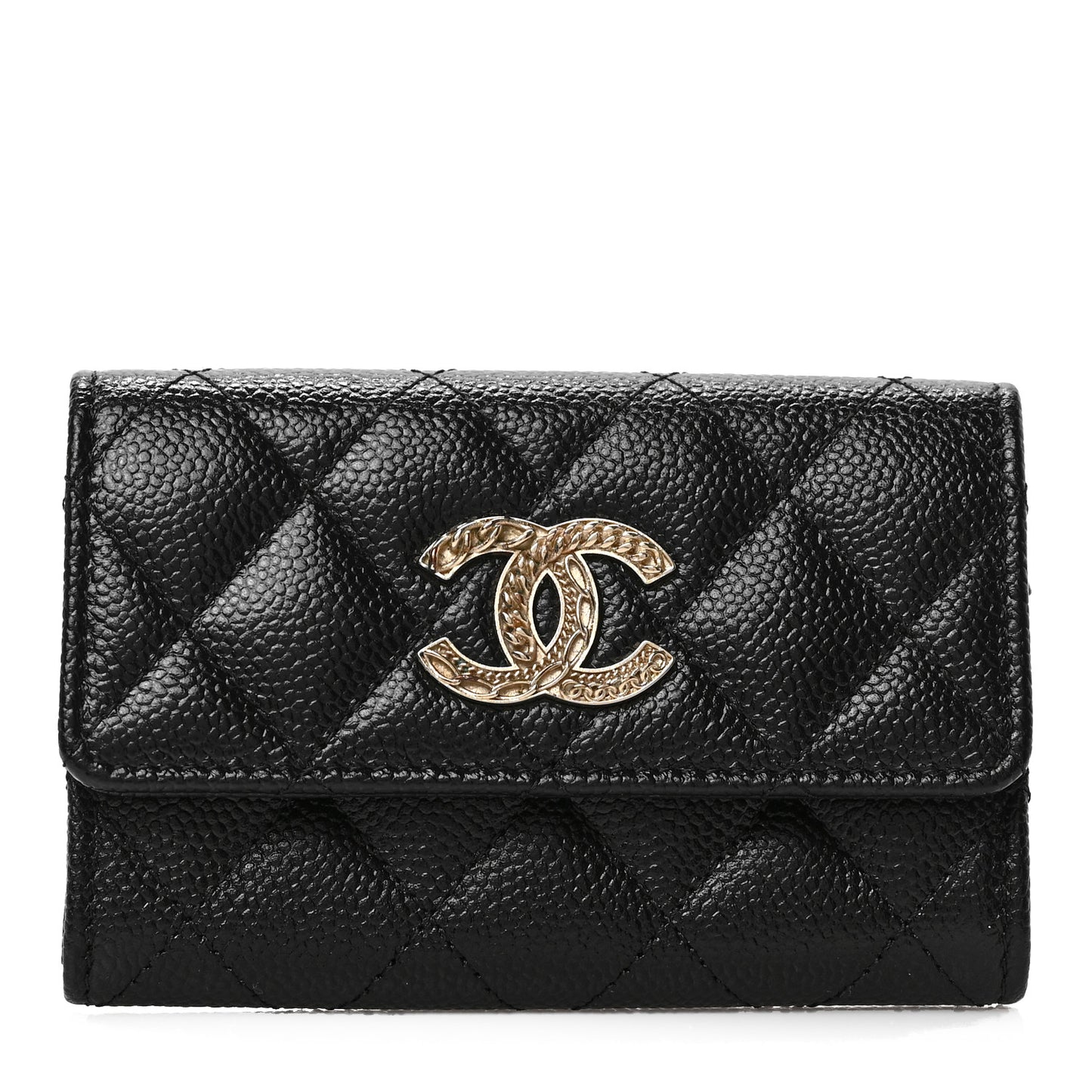 Caviar Quilted Chain CC Flap Card Holder Black