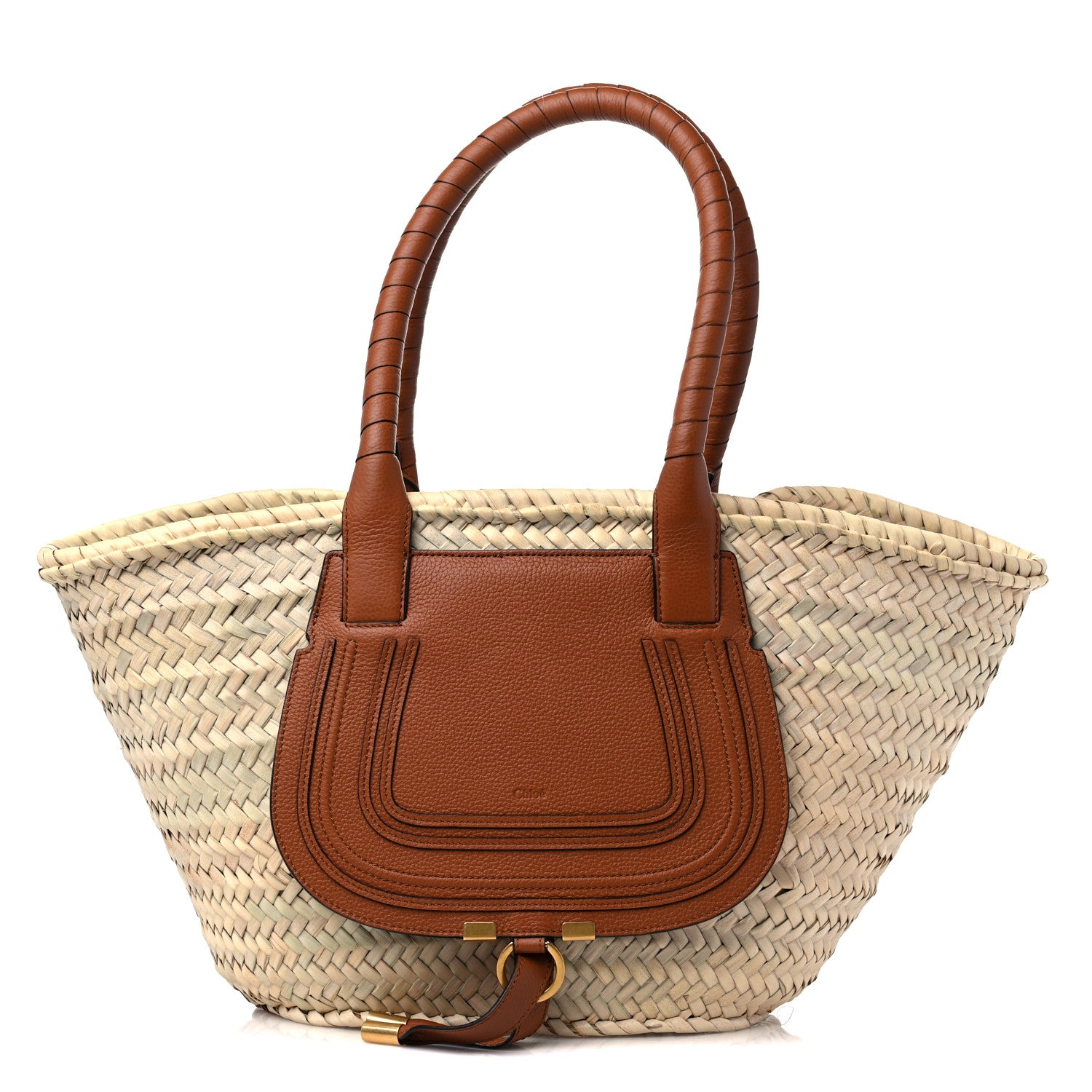 Chloe Raffia Small Grain Calfskin Medium Marcie Basket Tan 1 of 9