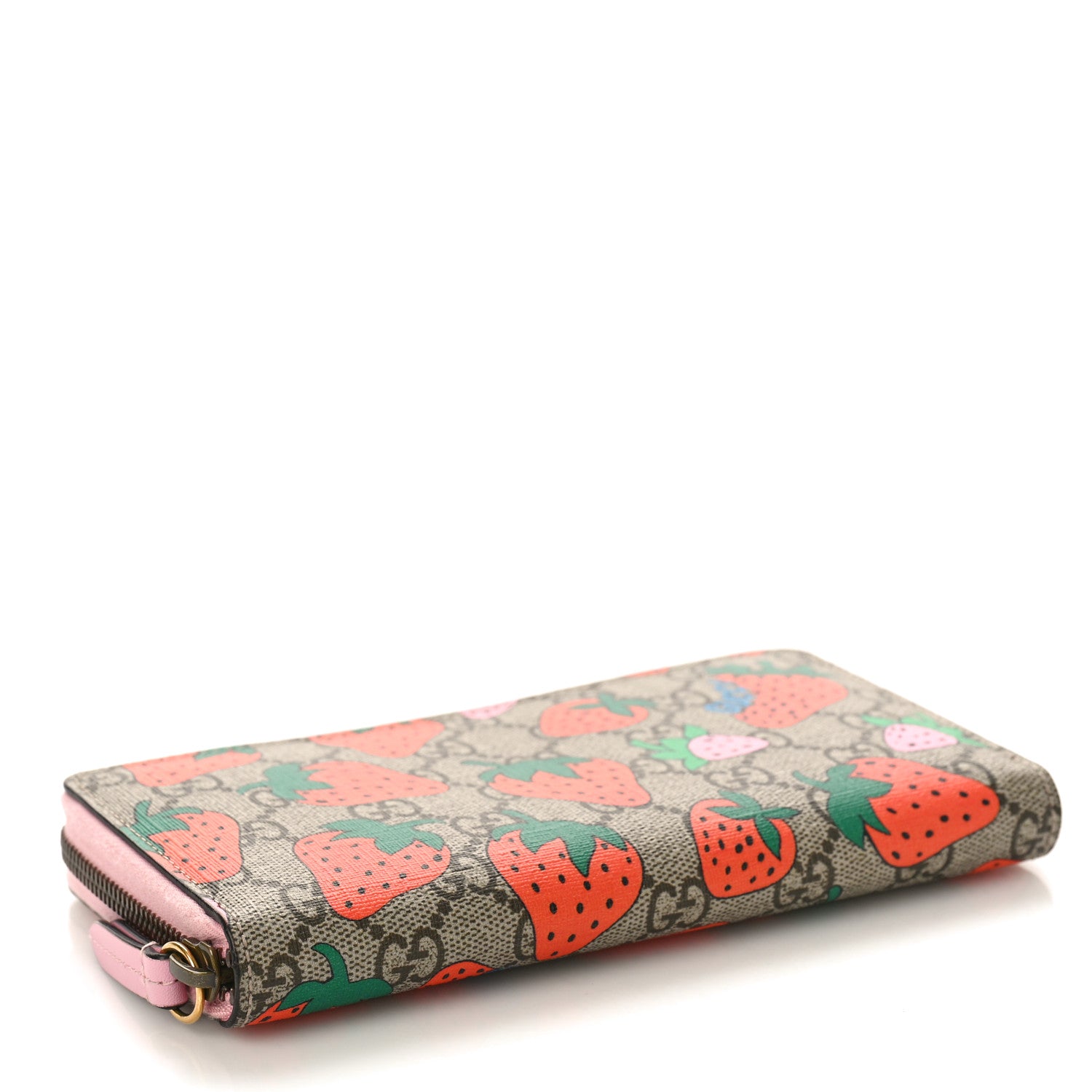 Gucci GG Supreme Monogram Strawberry Zip Around Wallet Light Pink 3 of 7
