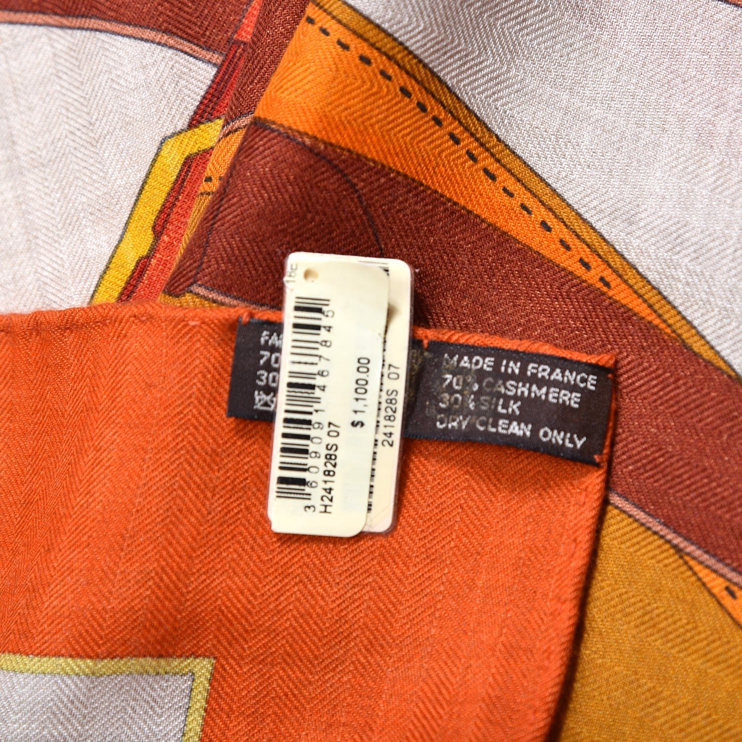 Hermes Cashmere Silk La Promenade Du Matin Shawl 140 Orange Naturel Ocre 5 of 5