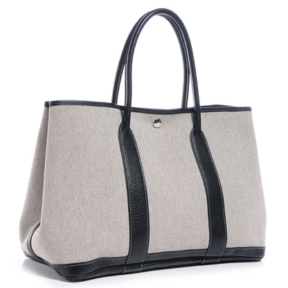 Hermes Toile Leather Garden Party MM Tote Black 3 of 8