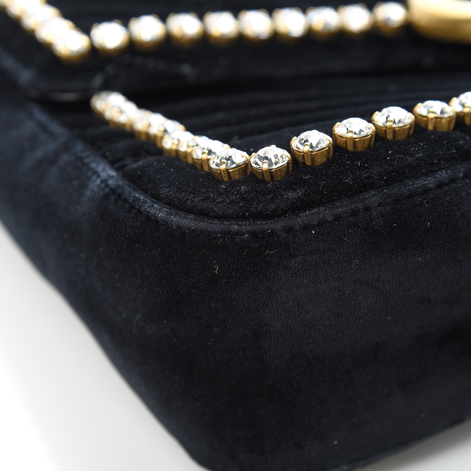 Gucci Velvet Matelasse Crystal Medium GG Marmont Shoulder Bag Black 10 of 21