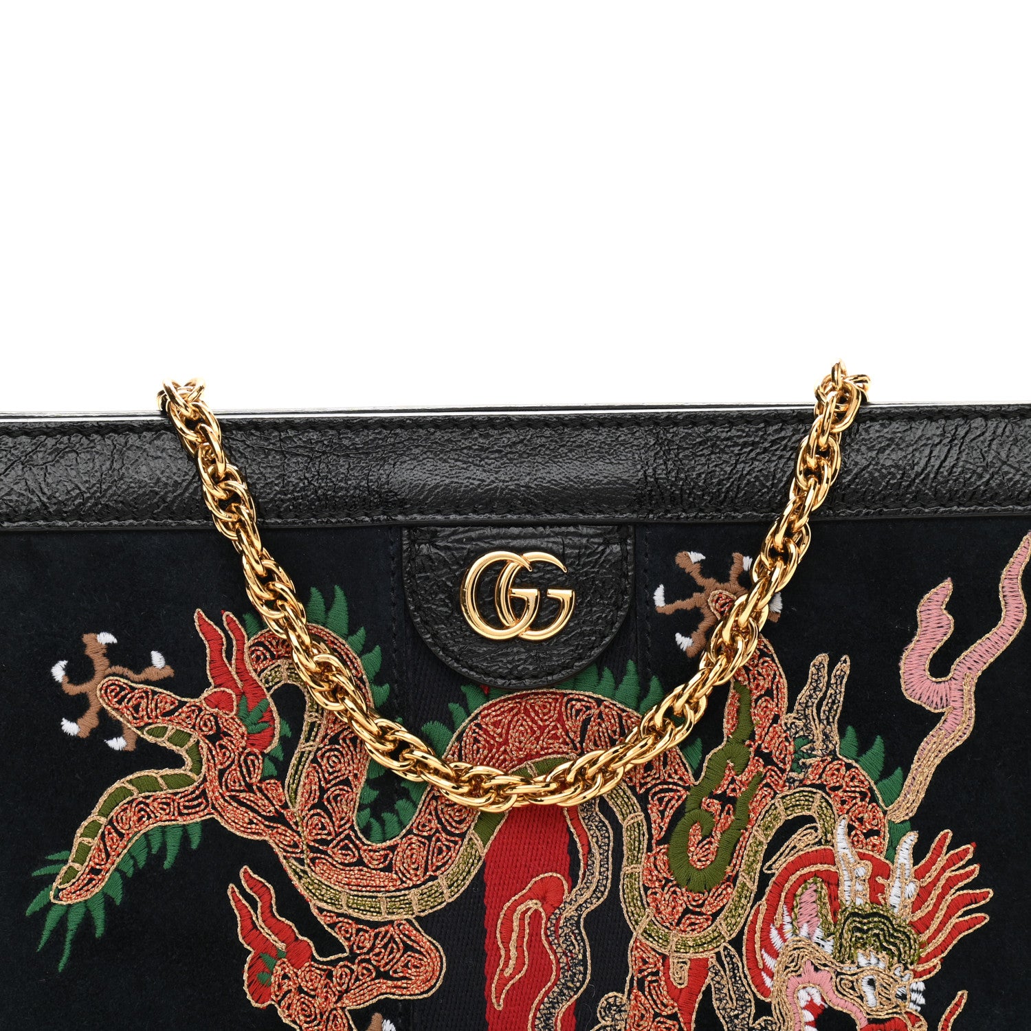 Gucci Suede Patent Web Dragon Embroidered Small Ophidia Chain Shoulder Bag Blue Black 9 of 14