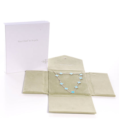 Van Cleef & Arpels 18K White Gold Turquoise 10 Motifs Vintage Alhambra Necklace 7 of 7