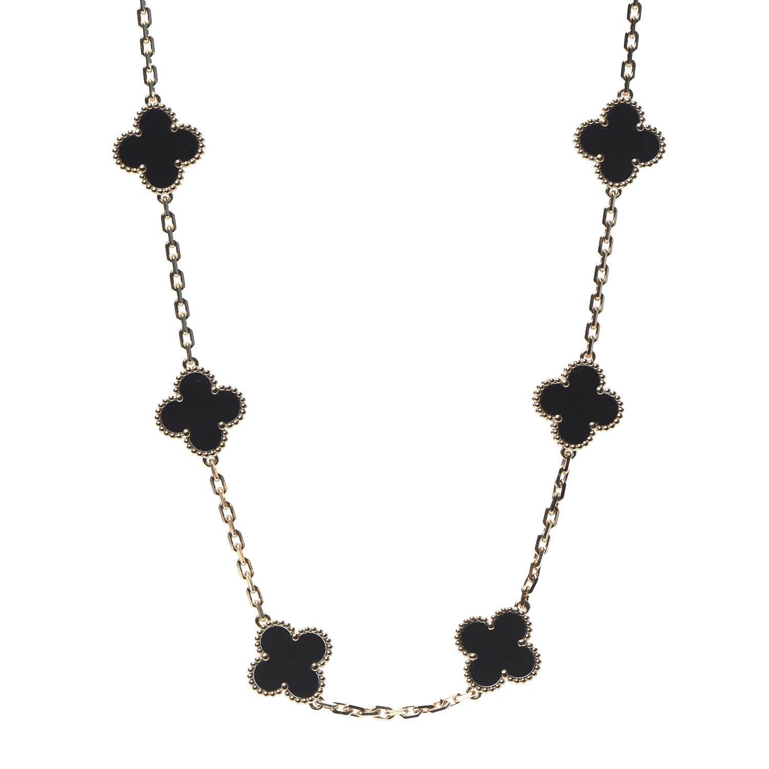 Van Cleef & Arpels 18K Yellow Gold Black Onyx 10 Motifs Vintage Alhambra Necklace 1 of 7