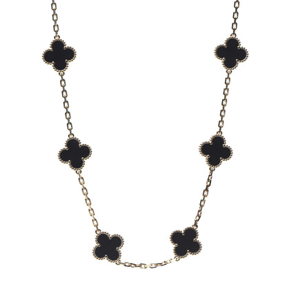 Van Cleef & Arpels 18K Yellow Gold Black Onyx 10 Motifs Vintage Alhambra Necklace 1 of 7