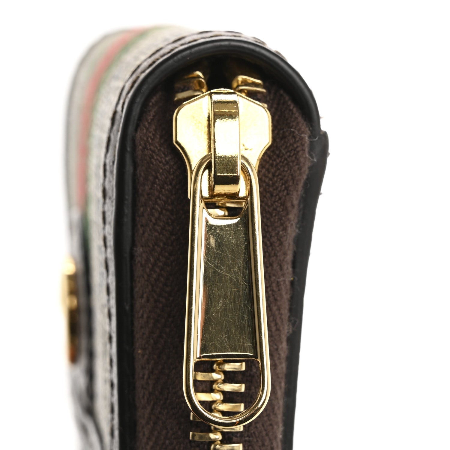 Gucci GG Supreme Monogram Textured Dollar Calfskin Web Ophidia Zip Around Card Case Wallet Beige Ebony New Acero 9 of 10