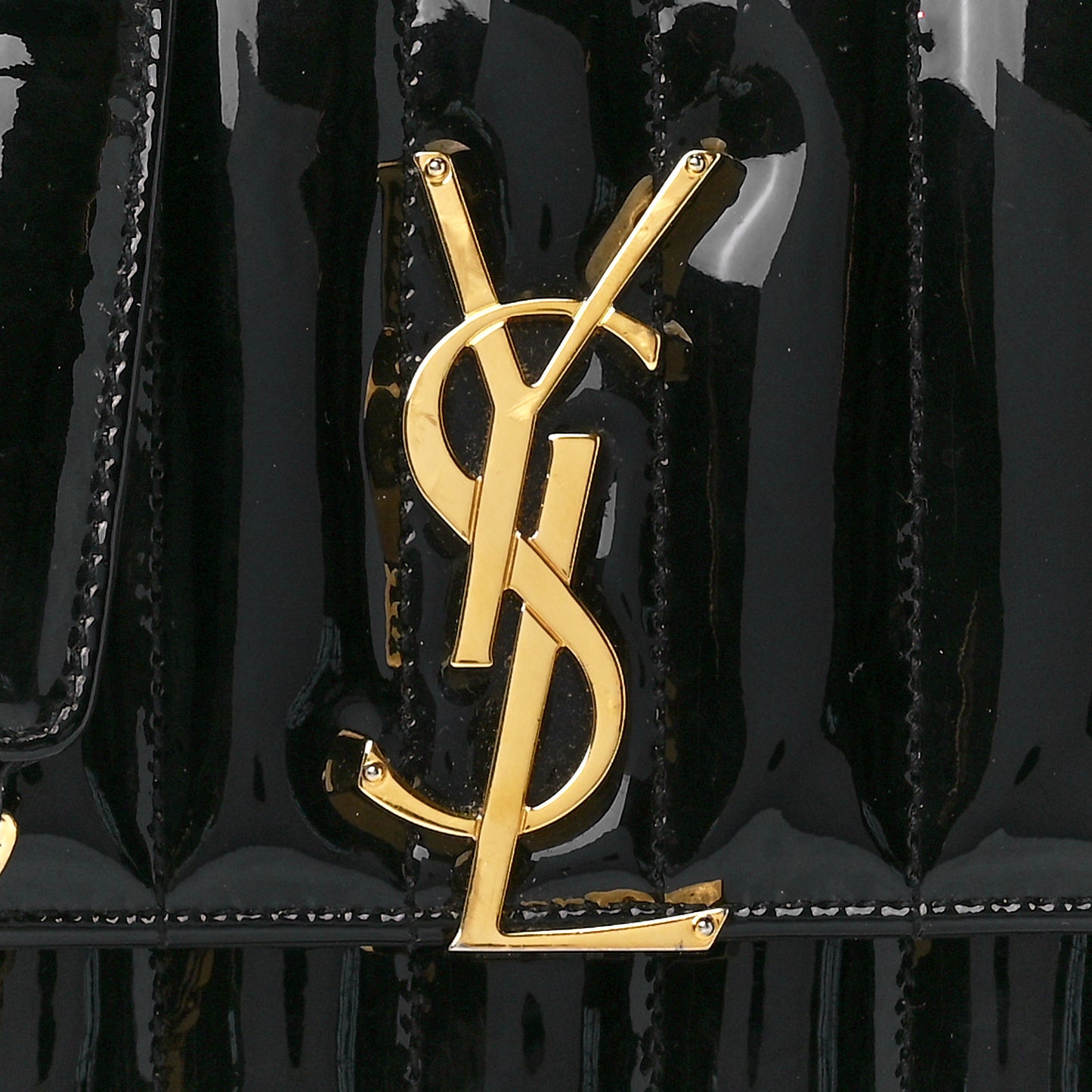 Patent Calfskin Matelasse Monogram Small Vicky Chain Bag Black