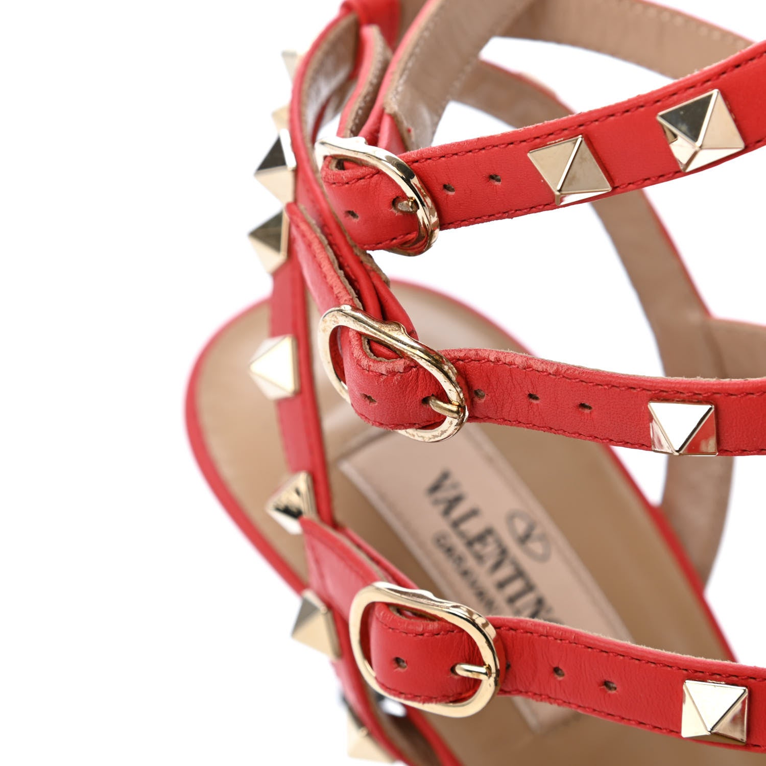 Valentino Garavani Pebbled Calfskin Rockstud Ankle Strap 65mm Pumps Deep Coral 9 of 11