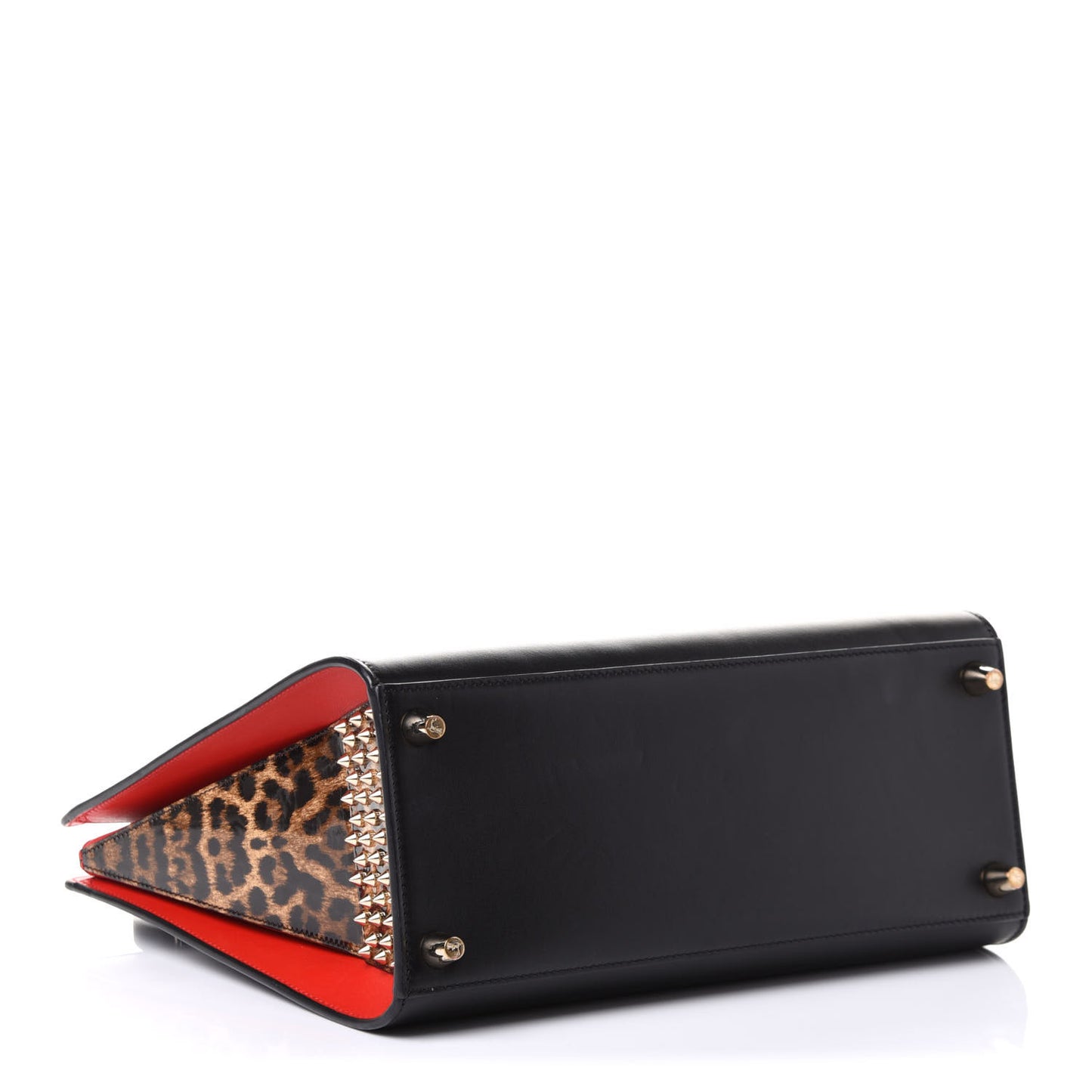 Calfskin Patent Leopard Spiked Medium Paloma Black