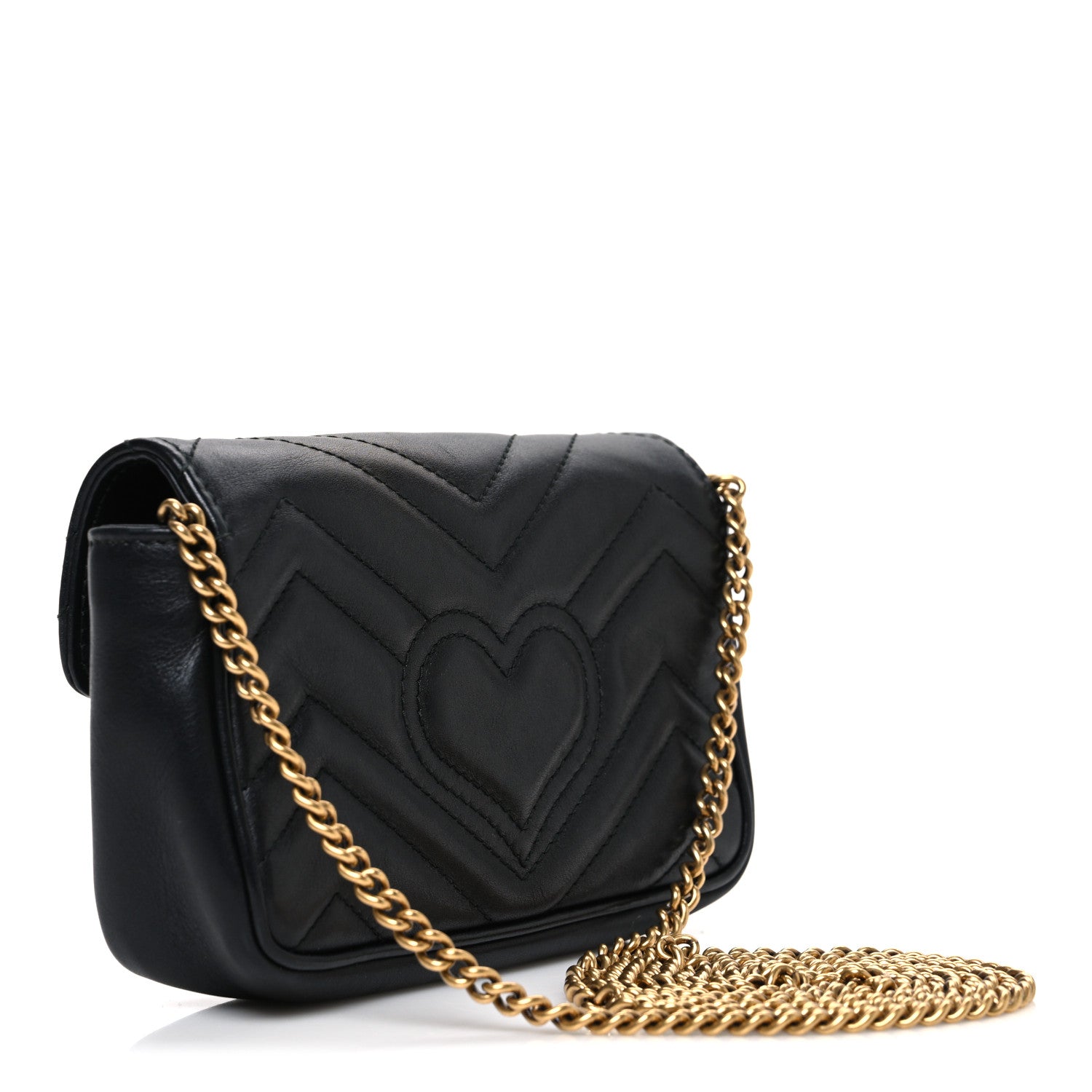 Gucci Calfskin Matelasse Super Mini GG Marmont Shoulder Bag Black 3 of 10