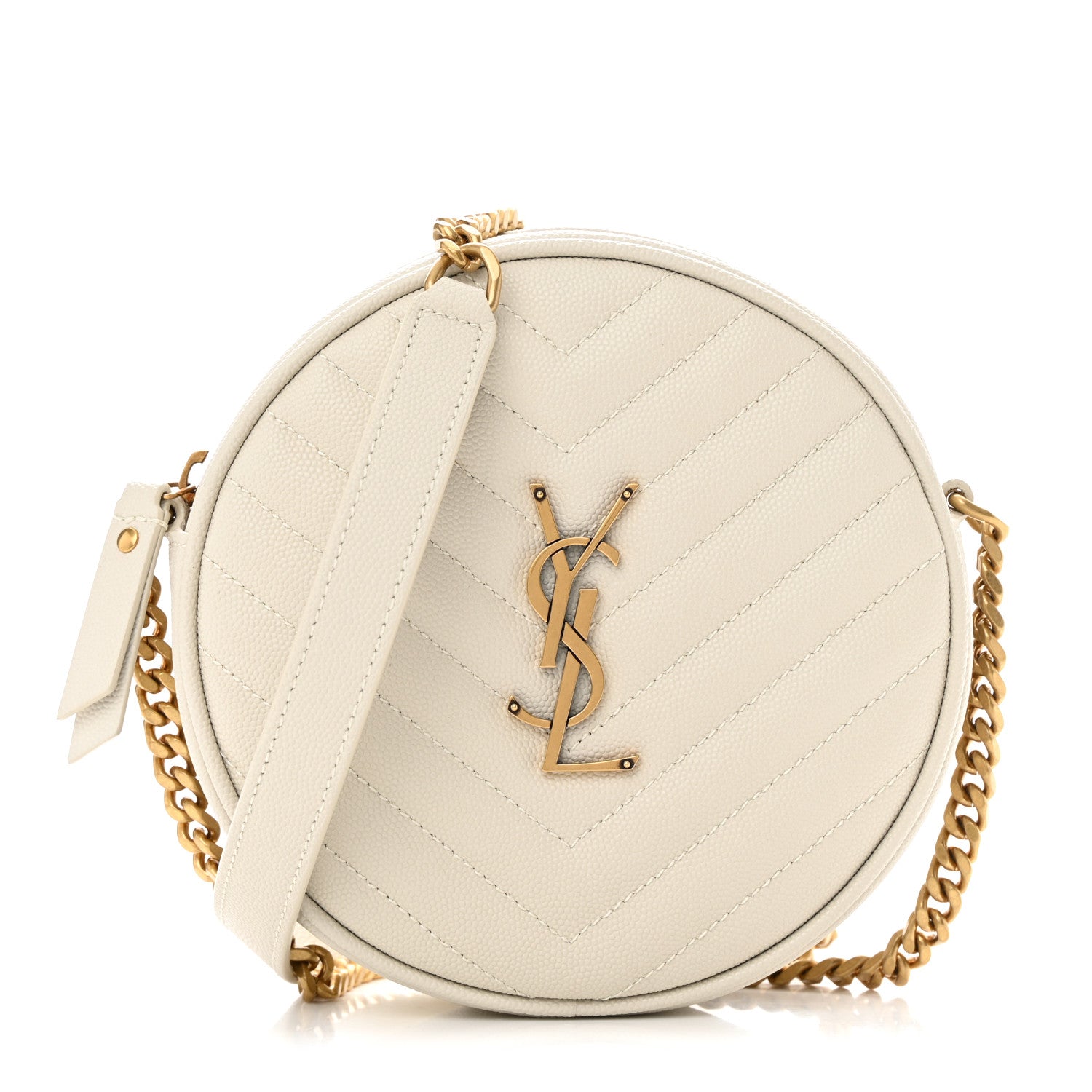 Saint Laurent Grain De Poudre Matelasse Chevron Quilted Round Vinyle Camera Bag Crema Soft 1 of 11