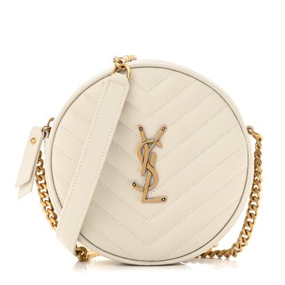 Saint Laurent Grain De Poudre Matelasse Chevron Quilted Round Vinyle Camera Bag Crema Soft 1 of 11