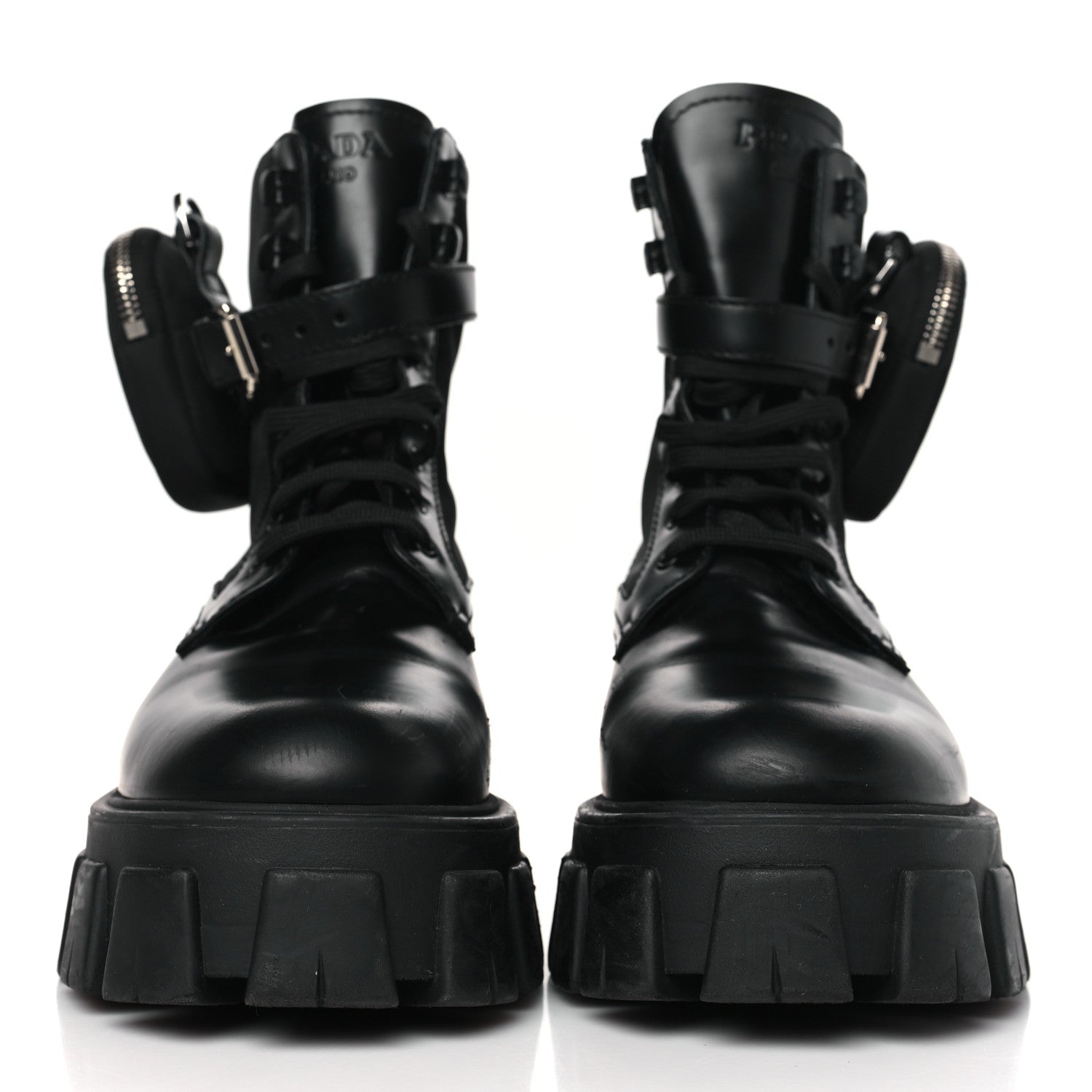 Prada Spazzolato Rois Nylon Metal Triangle Logo Monolith Pouch Pocket 55mm Boots 40 Black 2 of 8