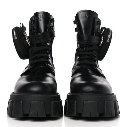 Prada Spazzolato Rois Nylon Metal Triangle Logo Monolith Pouch Pocket 55mm Boots 40 Black 2 of 8