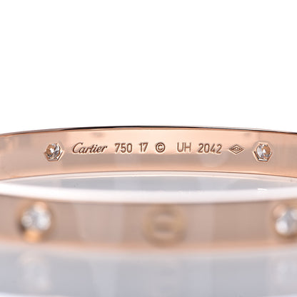 Cartier 18K Pink Gold 4 Diamond LOVE Bracelet 17 4 of 6