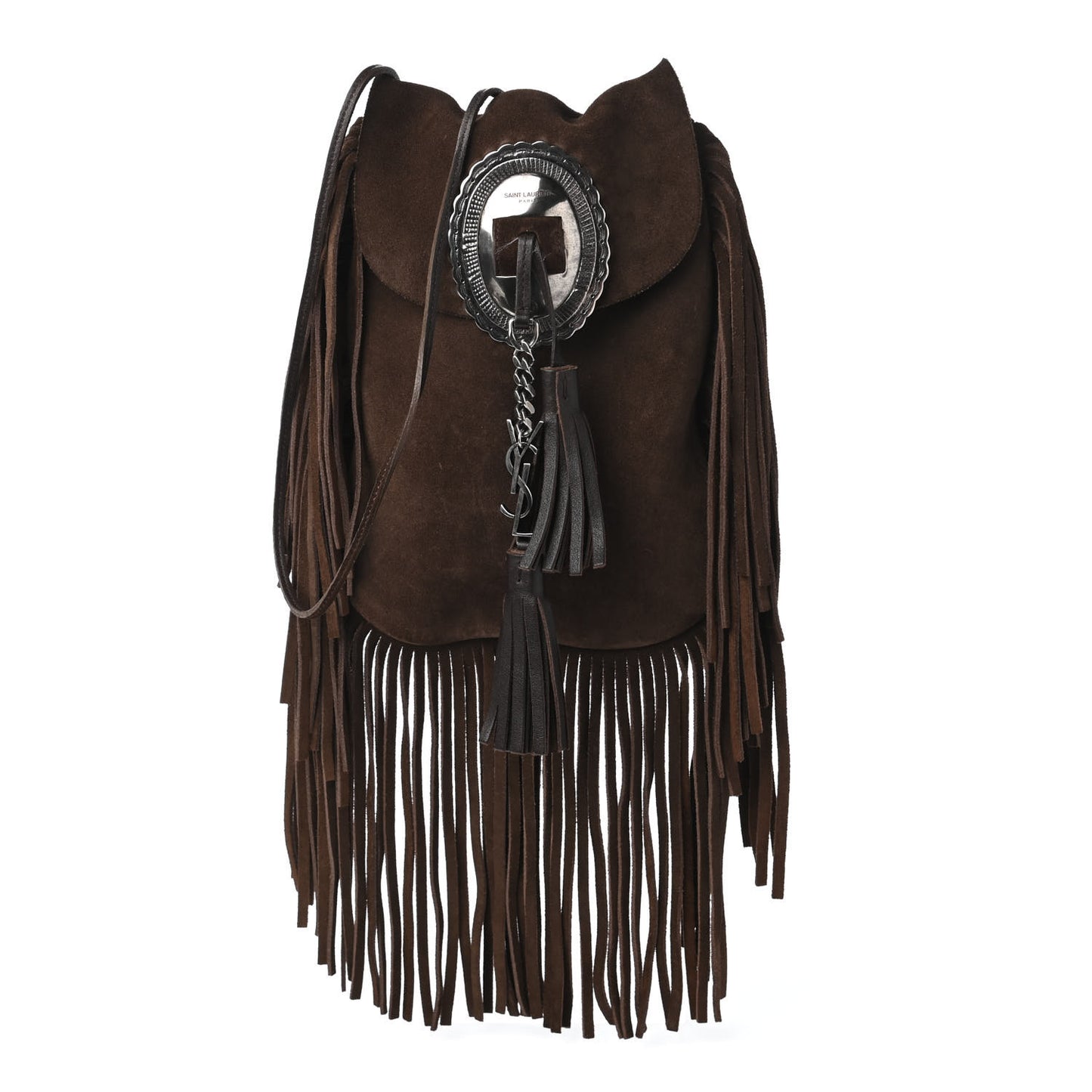 Suede Fringe Flat Anita Crossbody Bag Coffy Marrone