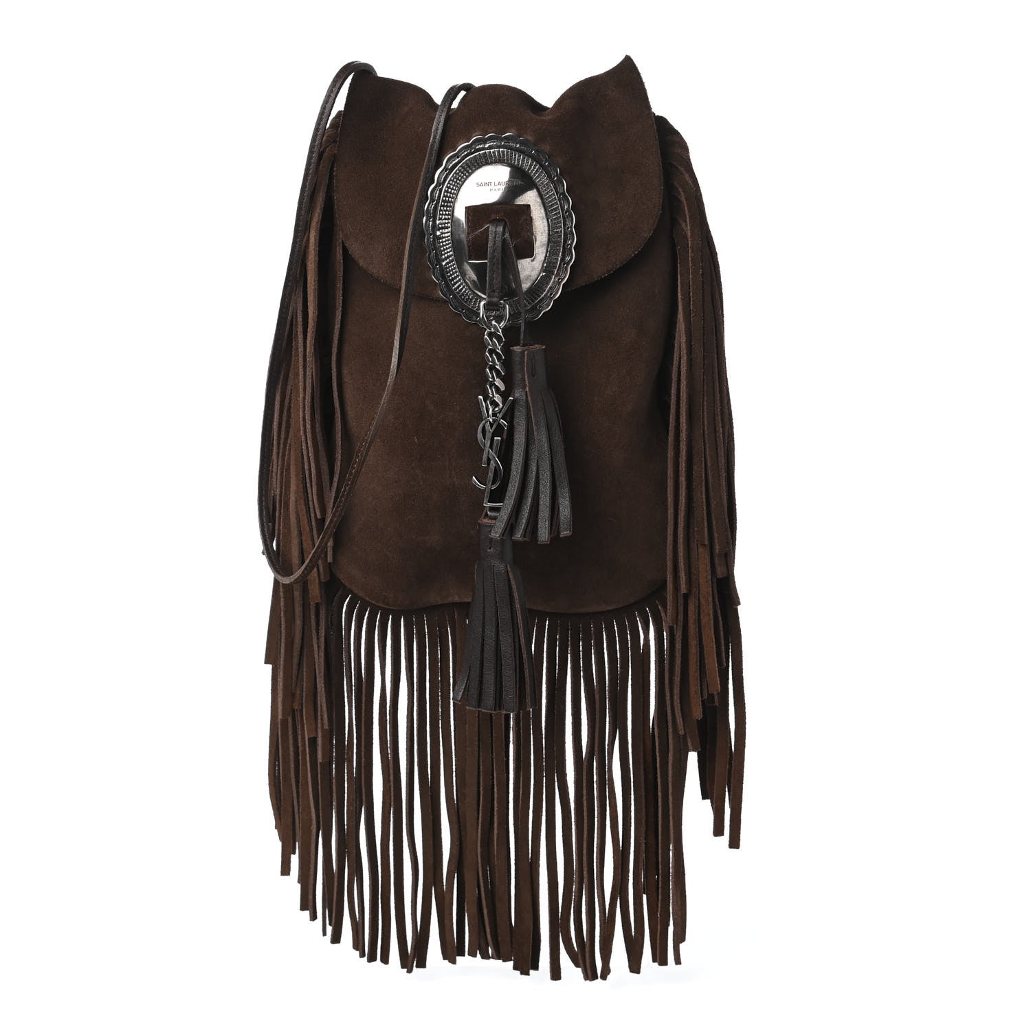 Saint Laurent Suede Fringe Flat Anita Crossbody Bag Coffy Marrone 1 of 9
