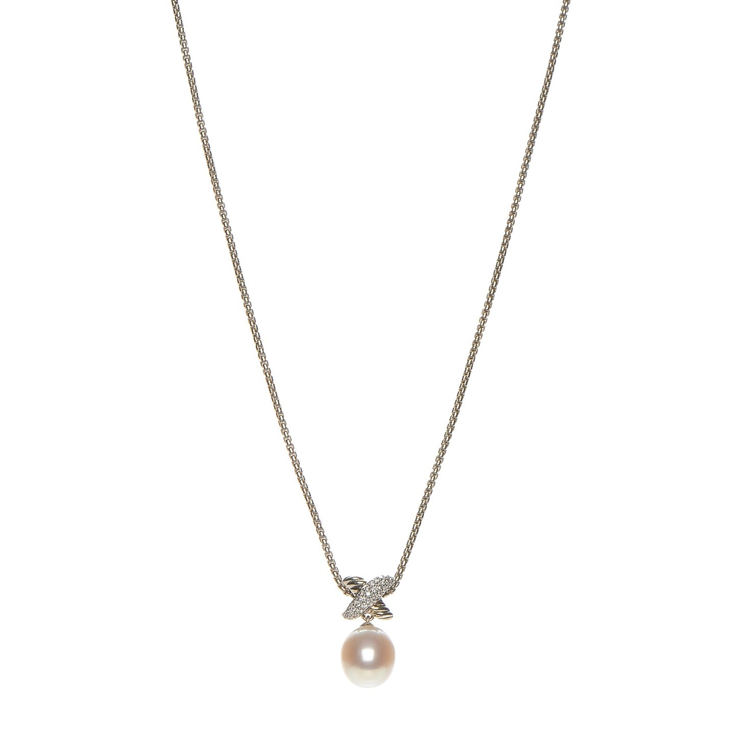 Sterling Silver Pearl Diamond 25mm X Pendant Necklace
