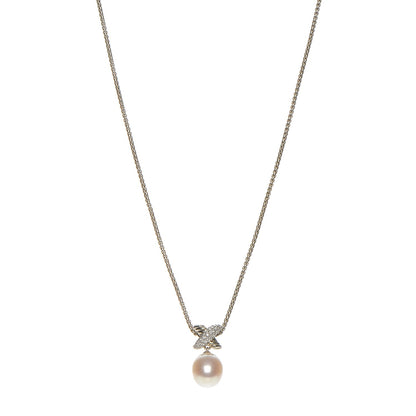 David Yurman Sterling Silver Pearl Diamond 25mm X Pendant Necklace 1 of 5