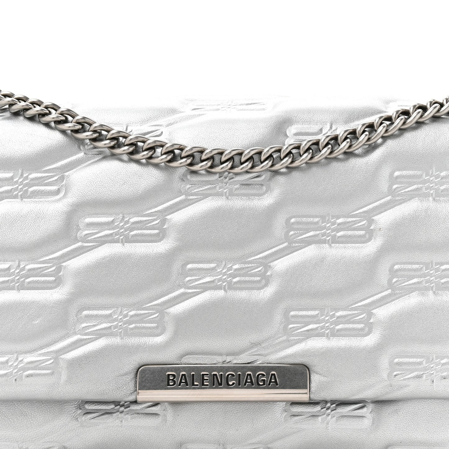 Nappa Allover License BB Monogram Embossed Medium Triplet Bag Silver