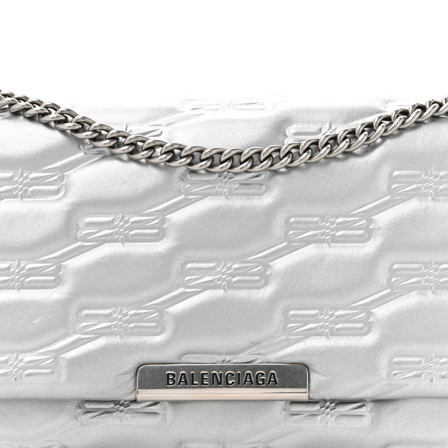 Balenciaga Nappa Allover License BB Monogram Embossed Medium Triplet Bag Silver 9 of 16