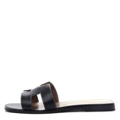 Hermes Box Calfskin Oran Sandals 40 Black 1 of 11