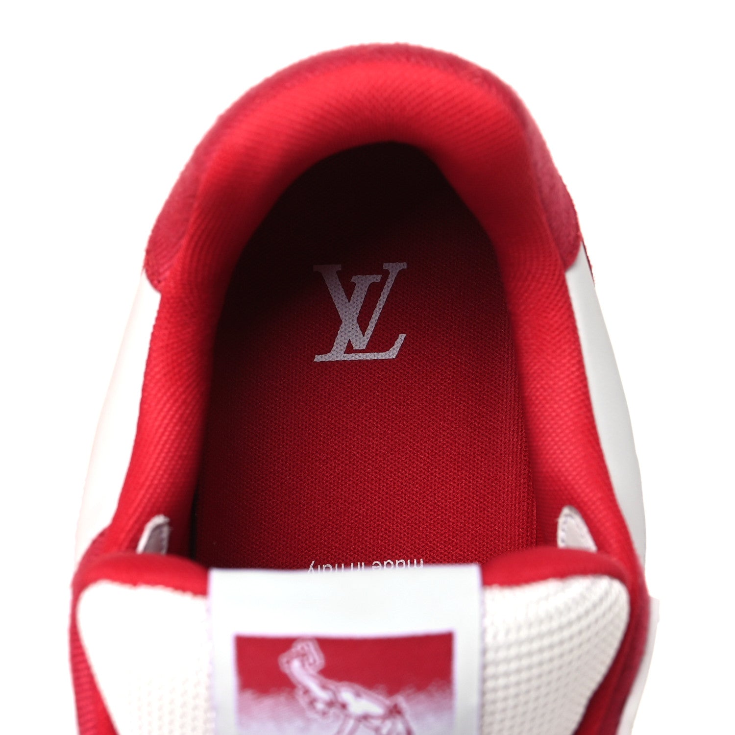 Louis Vuitton Calfskin Embossed Monogram Denim Mens LV Trainer Sneakers 9 Red 8 of 9