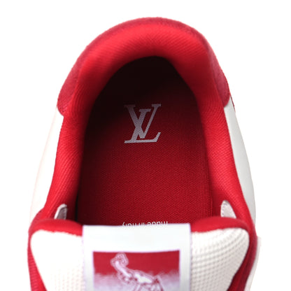 Louis Vuitton Calfskin Embossed Monogram Denim Mens LV Trainer Sneakers 9 Red 8 of 9