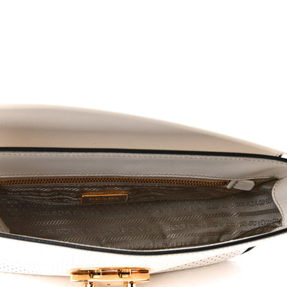 Prada Saffiano Perforated Pushlock Flap Bag Talco Black 4 of 4