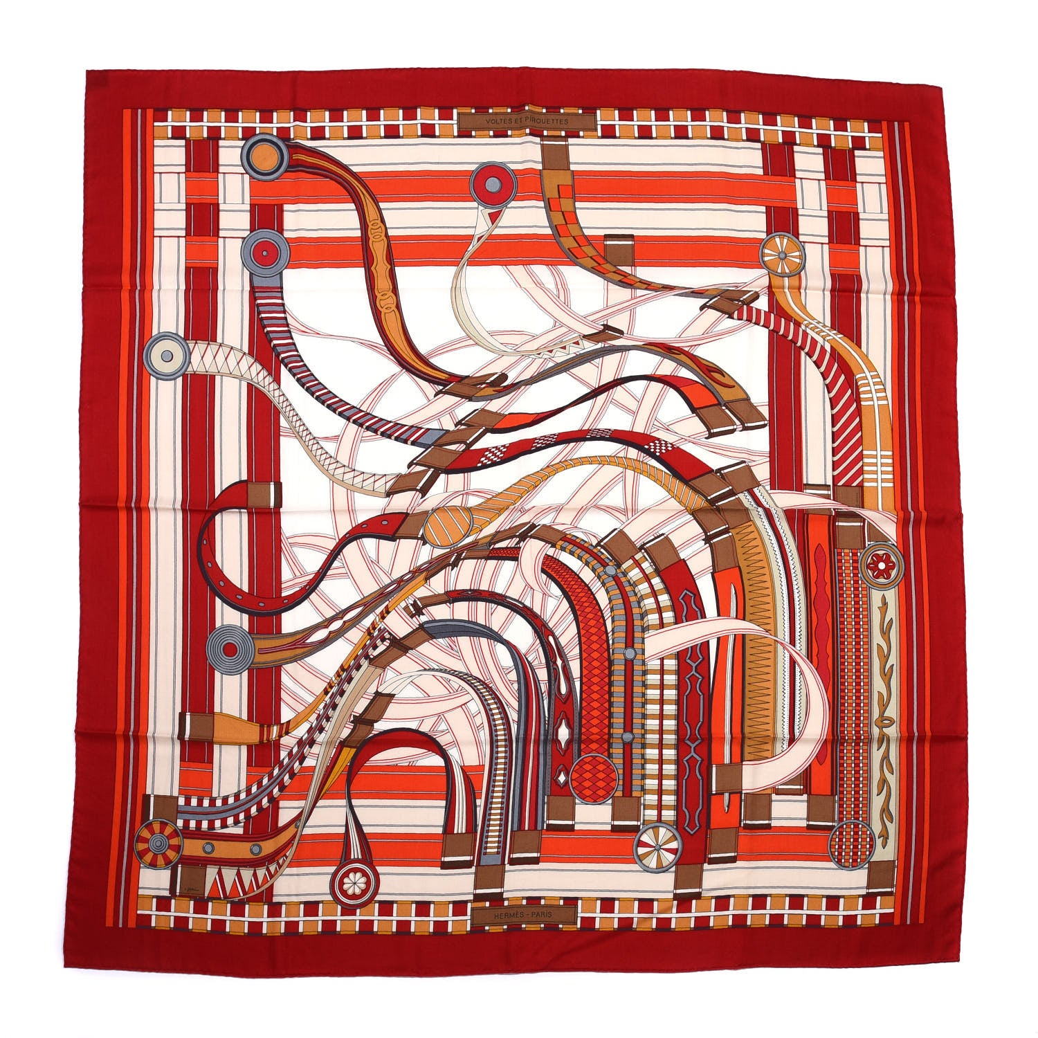 Hermes Cashmere Silk Voltes Et Pirouettes Shawl 140 Rouge Creme Beige 1 of 4