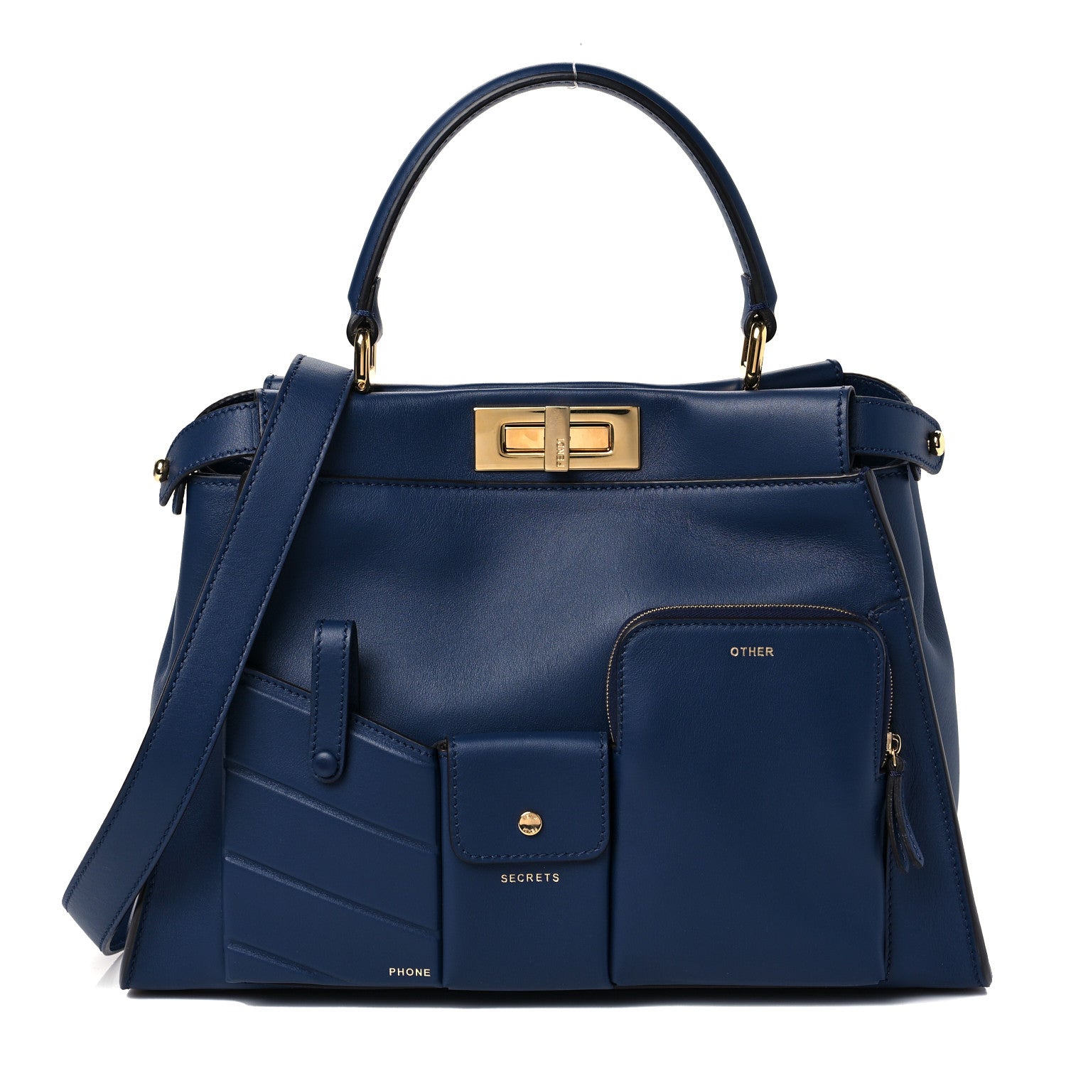 Fendi Vitello Seta Shiny Nappa Medium 3 Pocket Peekaboo Iconic Satchel Blueberry 1 of 6