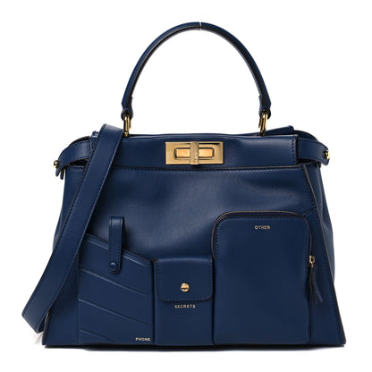 Fendi Vitello Seta Shiny Nappa Medium 3 Pocket Peekaboo Iconic Satchel Blueberry 1 of 6
