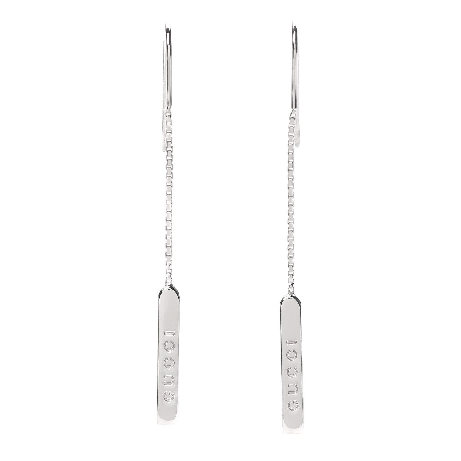 Gucci 18K White Gold Bar Drop Earrings 1 of 5