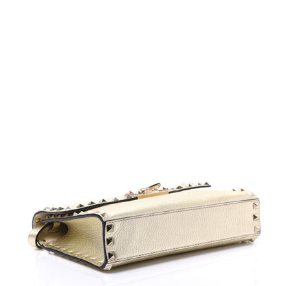 Valentino Garavani Metallic Pebbled Calfskin Medium Rockstud Flip Lock Crossbody Bag Platino 3 of 8