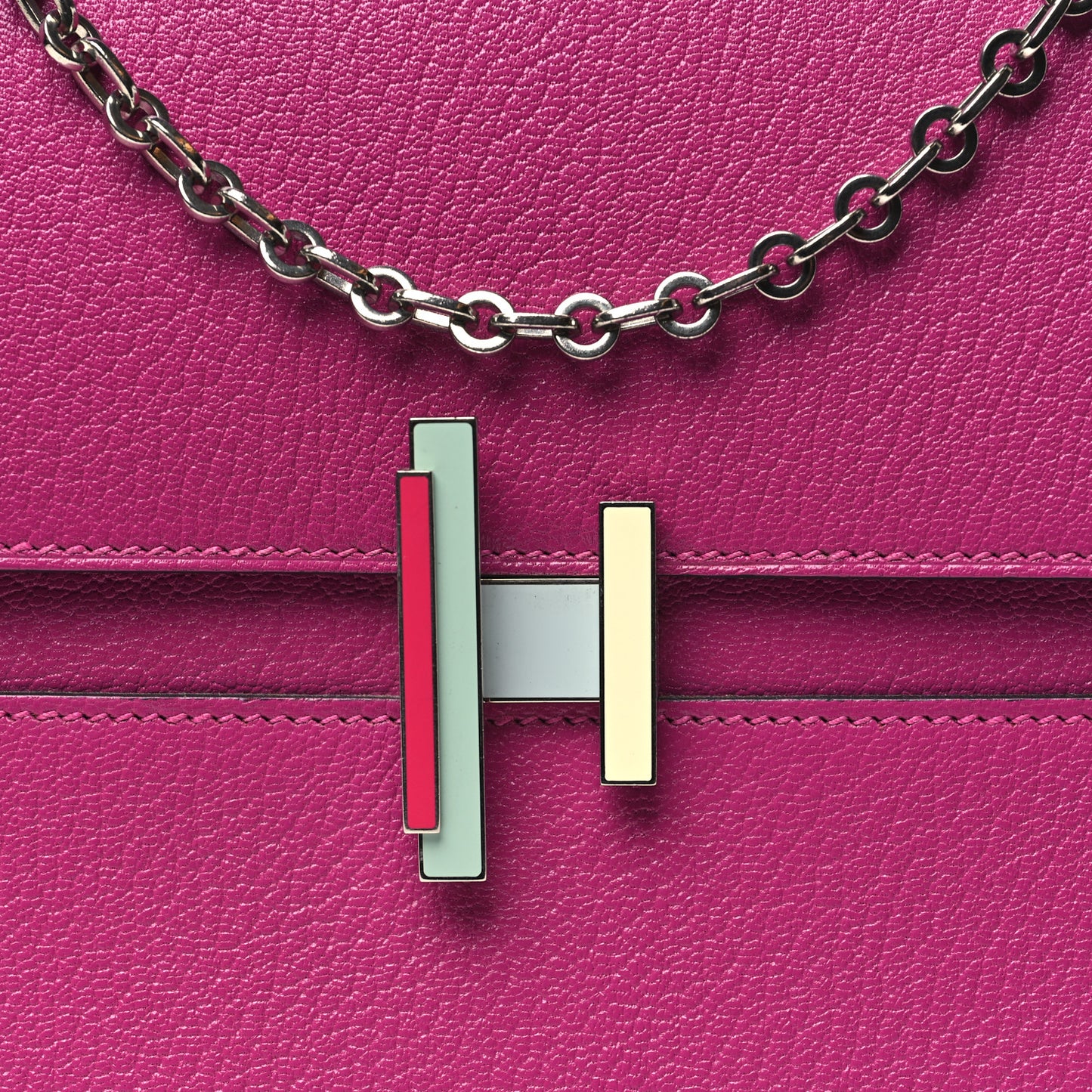 Chevre Mysore Enamel Cinhetic Boxy Top Handle Bag Rose Pourpre