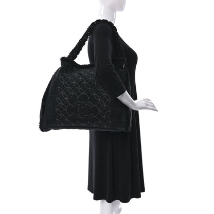 Chanel Shearling Suede Stitched CC Tote Black 2 of 11