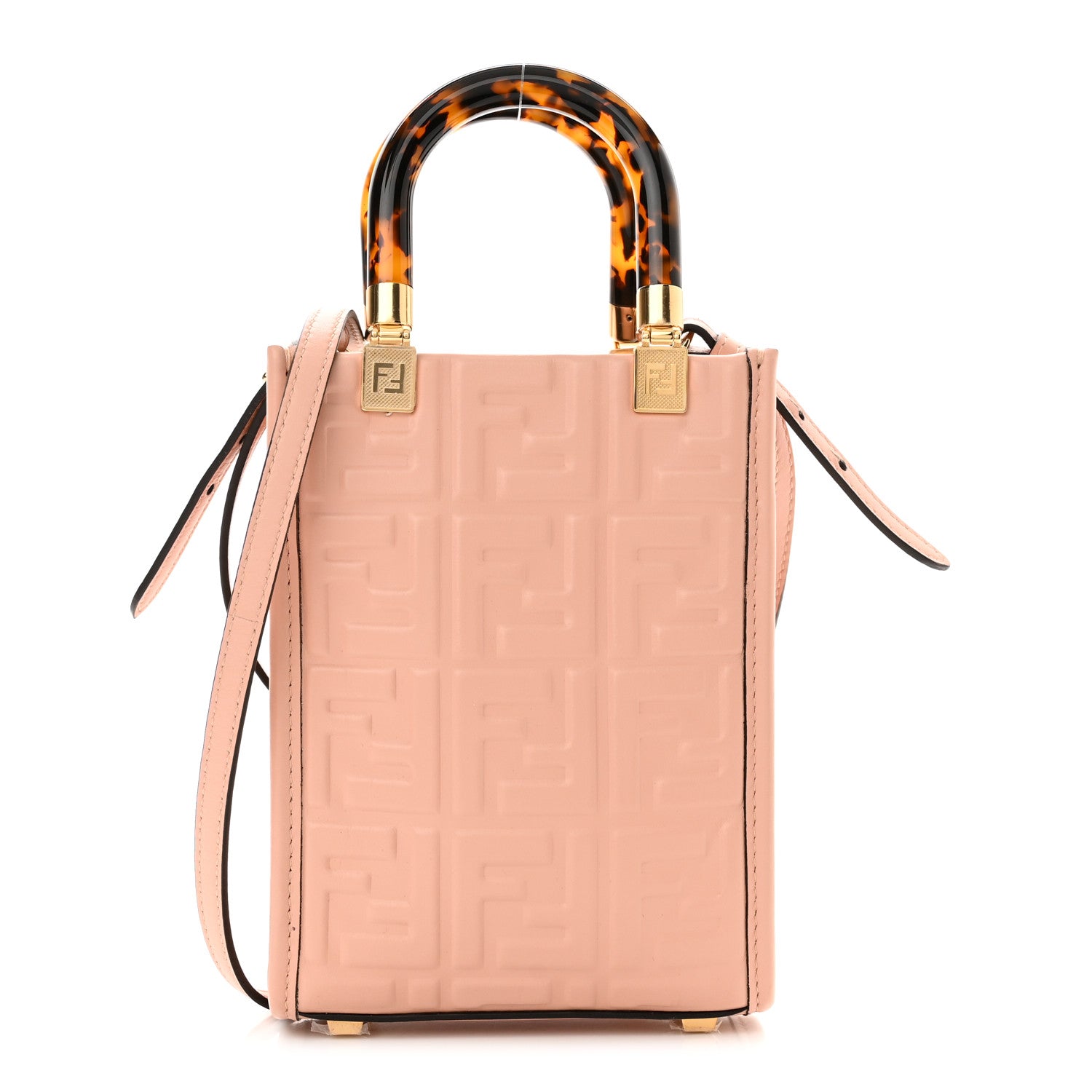 Fendi Vitello Plexiglass FF Embossed Mini Fendi Sunshine Shopper Tote Baby Pink 1 of 10