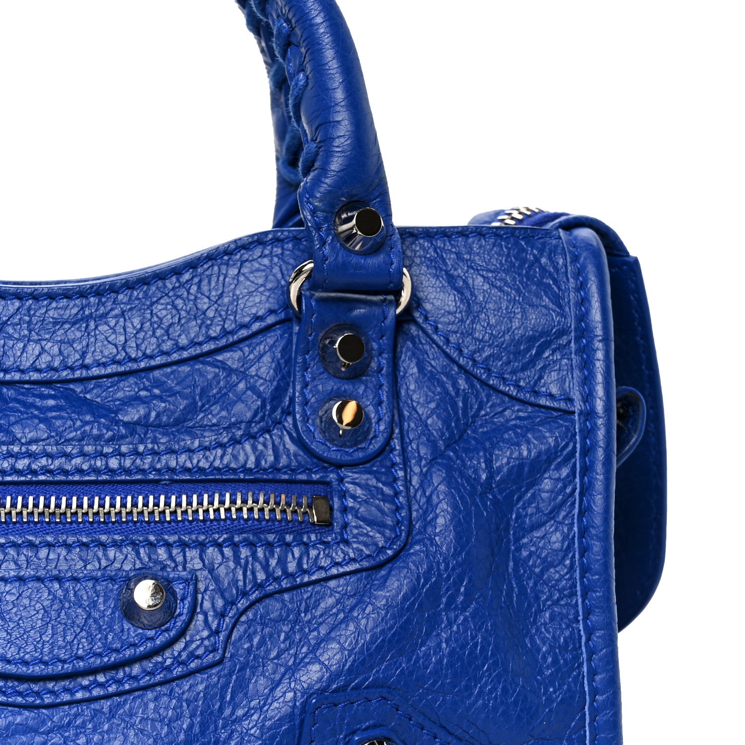 Balenciaga Agneau Classic Silver Hardware Mini City Logo Strap Bleu Electric Black 9 of 11