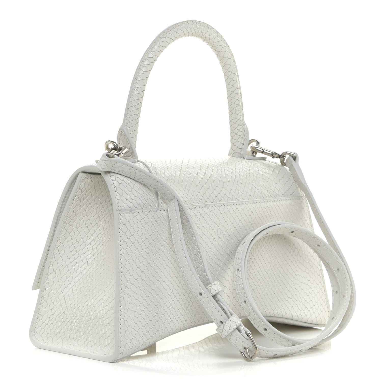 Balenciaga Calfskin Snake Embossed Small Hourglass Top Handle Bag White 3 of 13