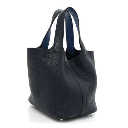 Hermes Taurillon Clemence Eclat Picotin Lock 18 PM Bleu Nuit Bleu Zellige 3 of 9