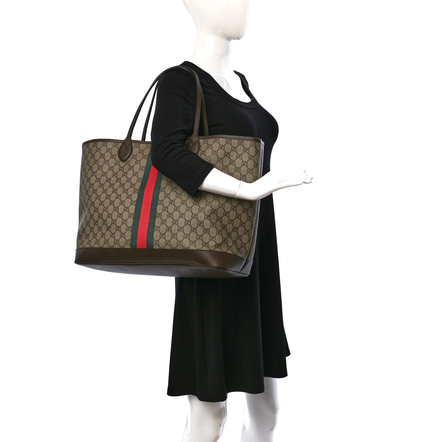 Gucci GG Supreme Monogram Textured Dollar Calfskin Web Large Ophidia Tote Beige Ebony New Acero 2 of 13