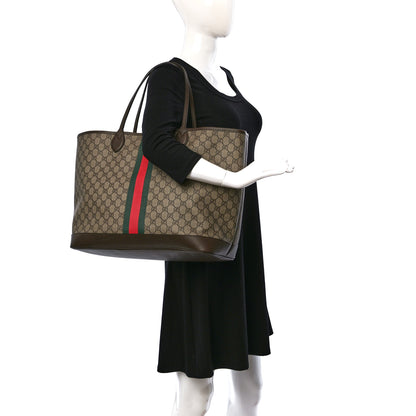 Gucci GG Supreme Monogram Textured Dollar Calfskin Web Large Ophidia Tote Beige Ebony New Acero 2 of 13