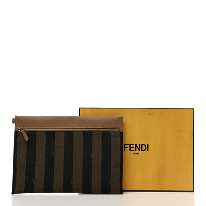 Fendi Fabric Jaquard Calfskin Pequin FF Embossed Zip Flat Pouch Tobacco 8 of 8