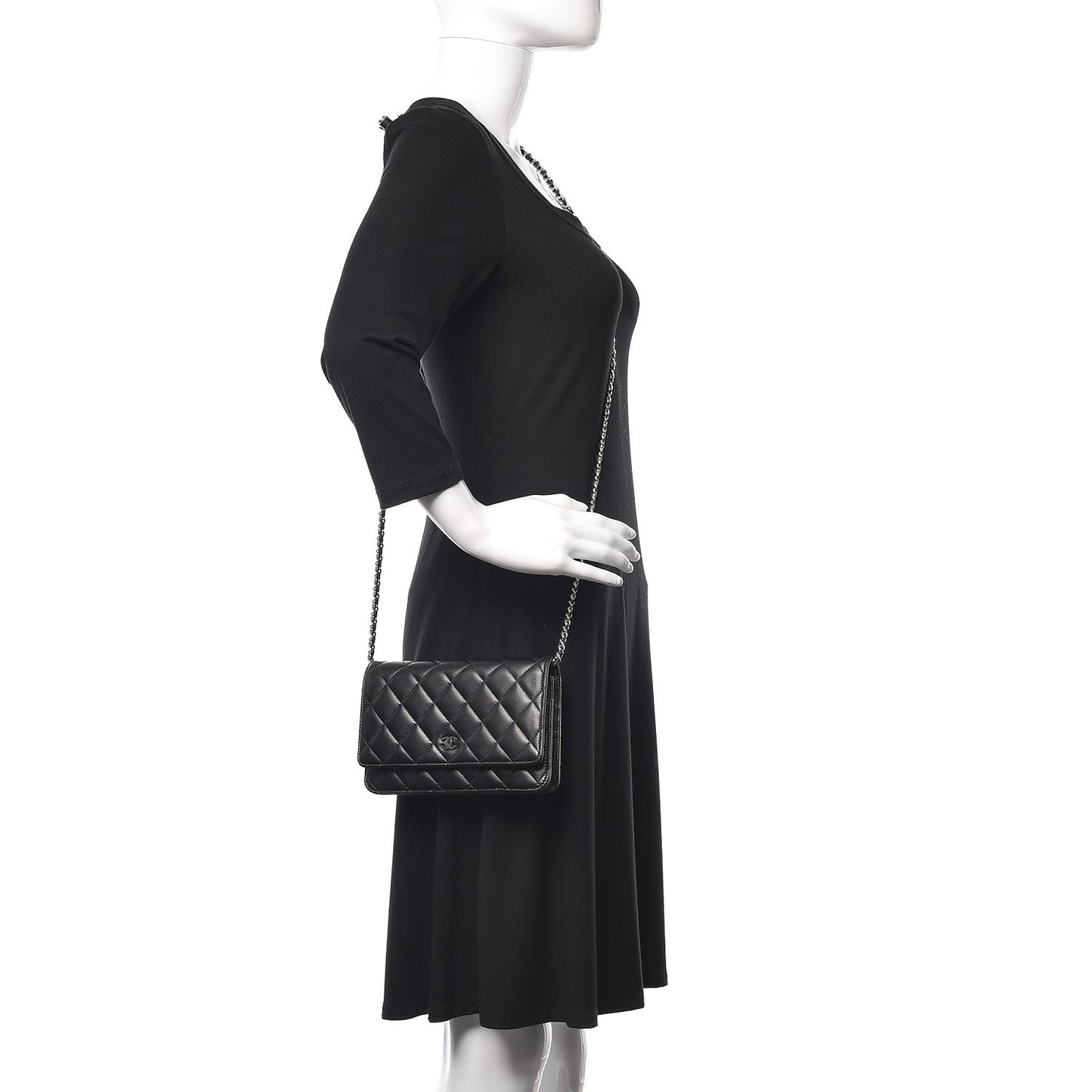 Lambskin Quilted Wallet On Chain WOC Black