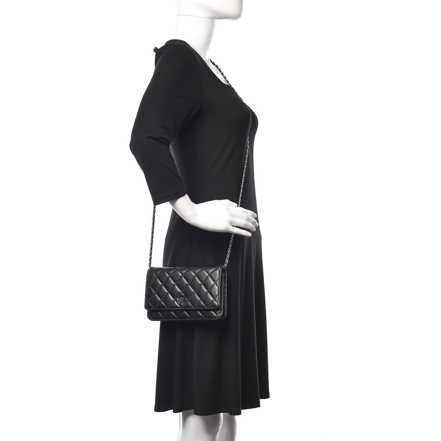 Chanel Lambskin Quilted Wallet On Chain WOC Black 2 of 12