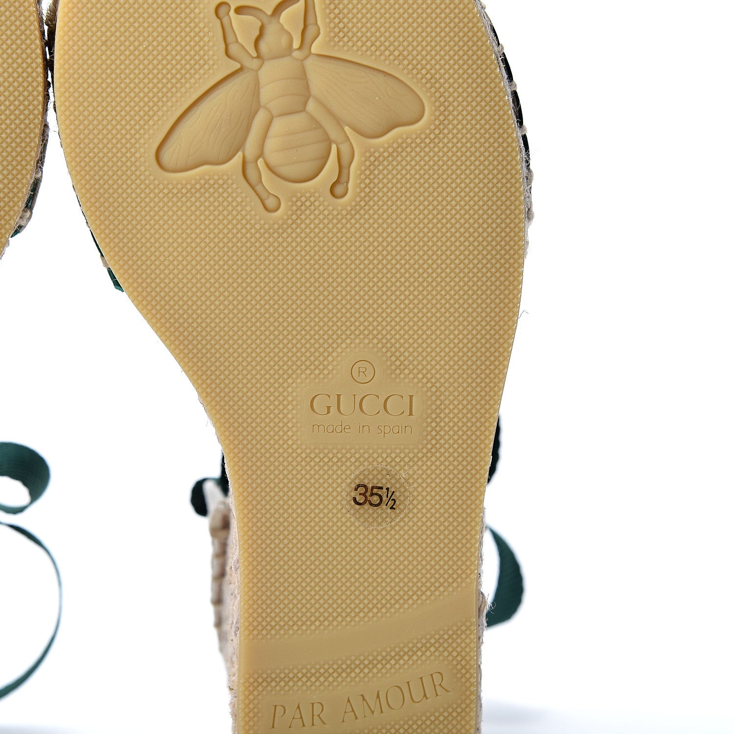 Gucci Canvas Malaga Kid Web Ankle Wrap Espadrille Wedge Sandals 35.5 Green Red Mystic White Emerald 10 of 12